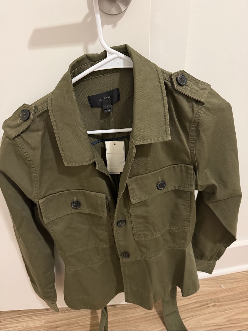 New J. Crew Olive Utility Field Jacket, size 8.